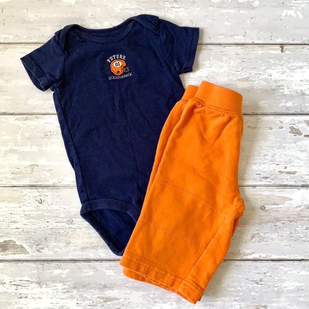Baby Boy 6m Football Outfit Navy Blue Orange Pants